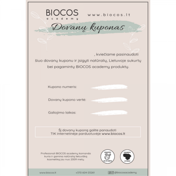 Biokosmetikos dovanų čekis Biokosmetikos dovanų čekis